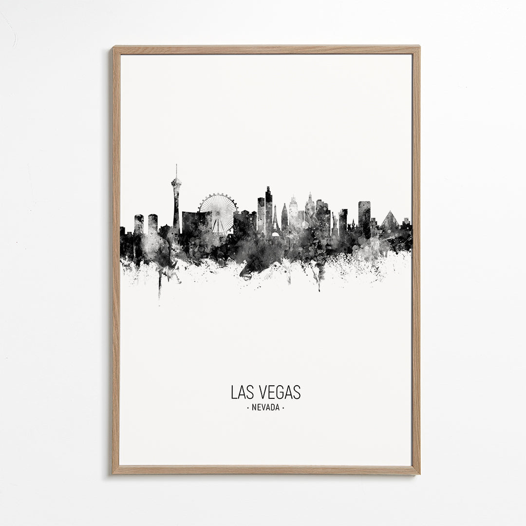 Rejseplakat Las Vegas sort-hvid skyline