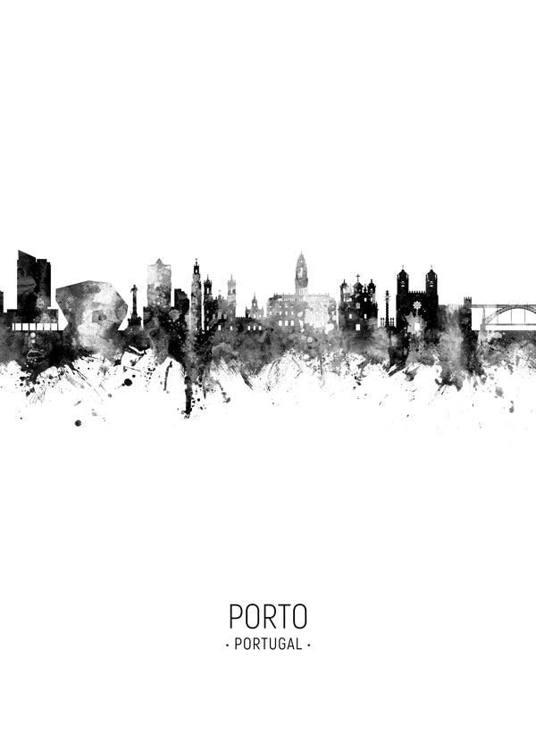 Bykunst: Porto skyline i blæk