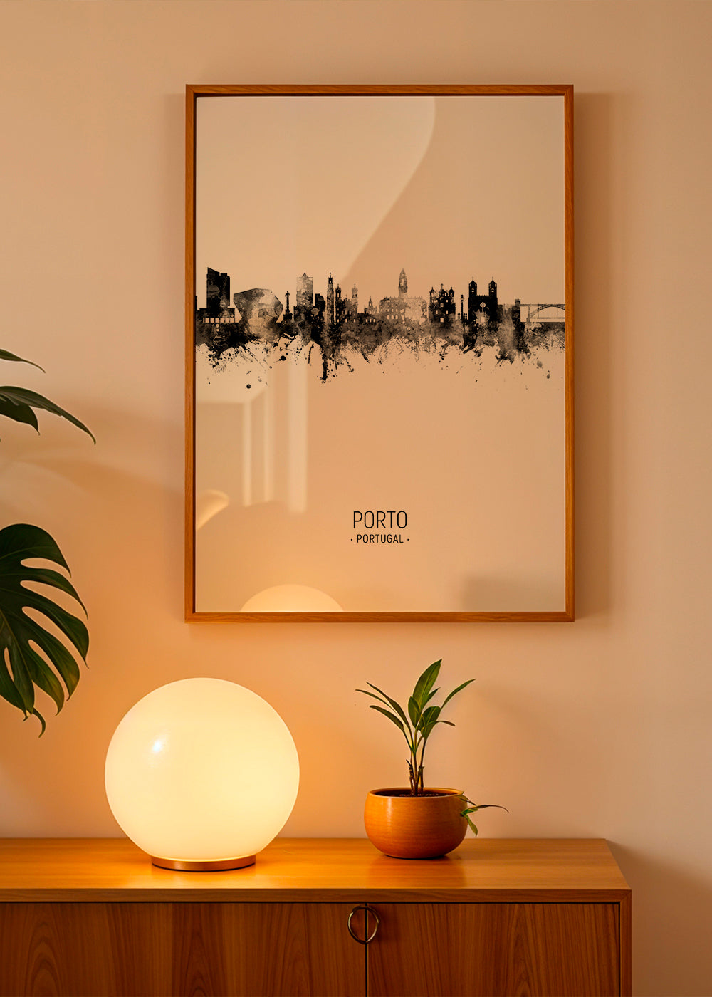 Bykunst: Porto skyline i blæk