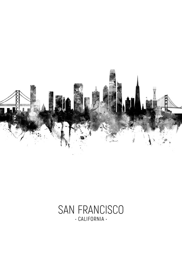 Bykunst San Francisco skyline blæk-silhuet