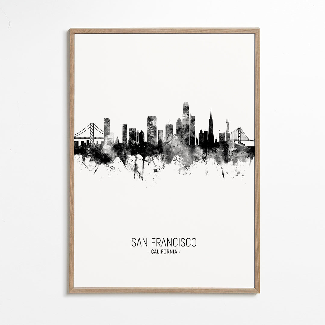 Bykunst San Francisco skyline blæk-silhuet