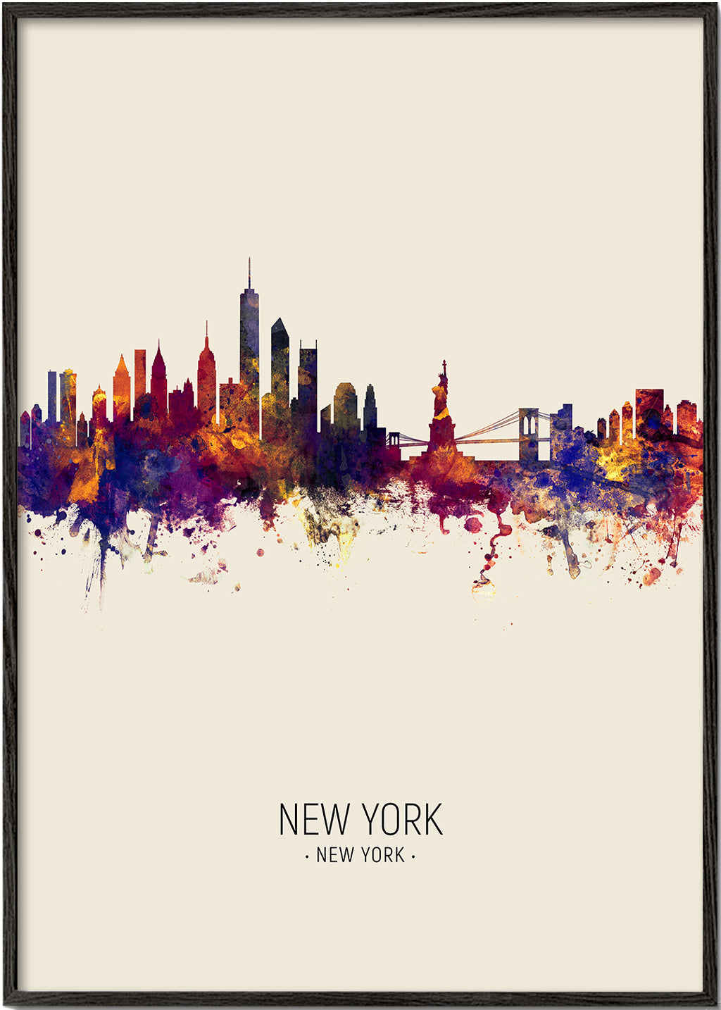 Køkkenkunst: New York skyline akvarel på beige