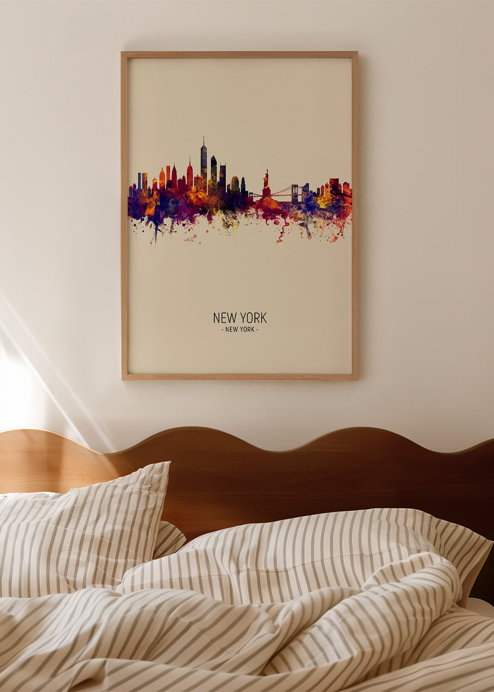 Køkkenkunst: New York skyline akvarel på beige