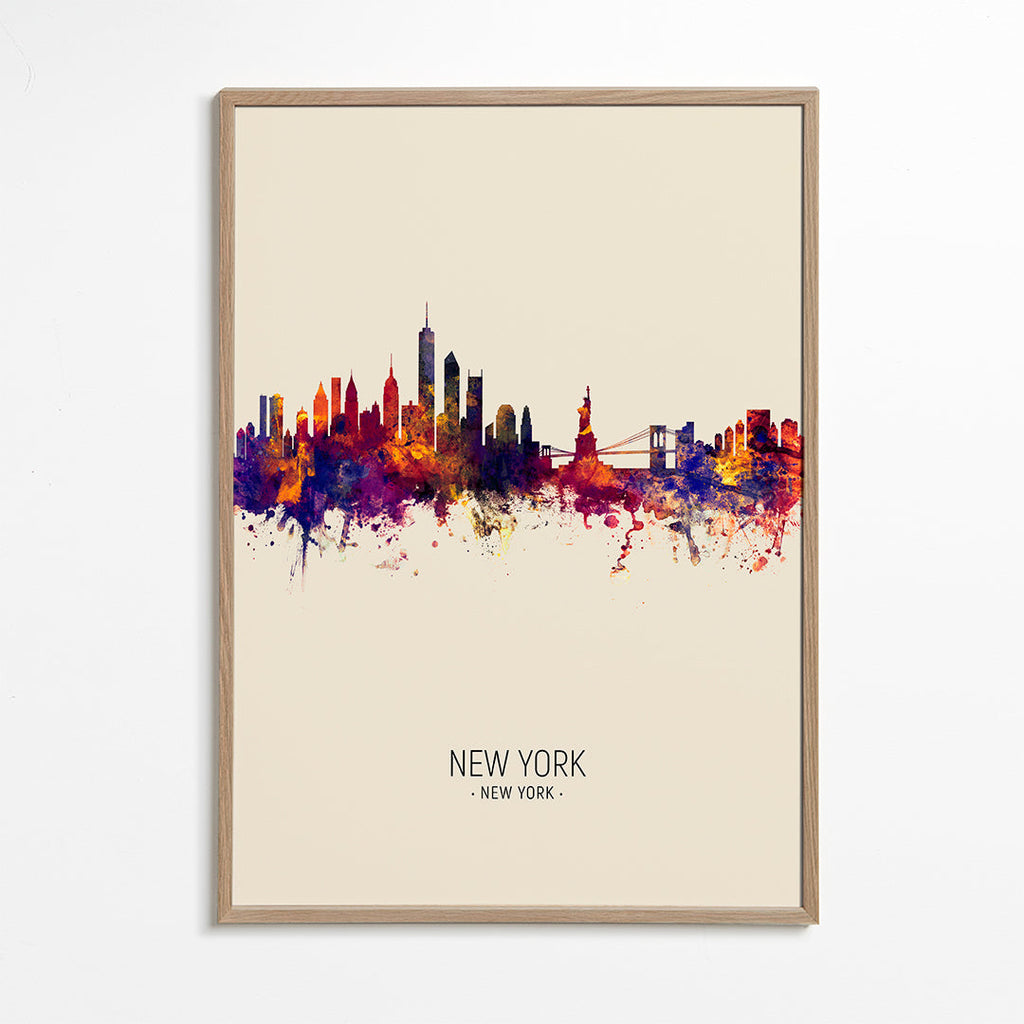 Køkkenkunst: New York skyline akvarel på beige