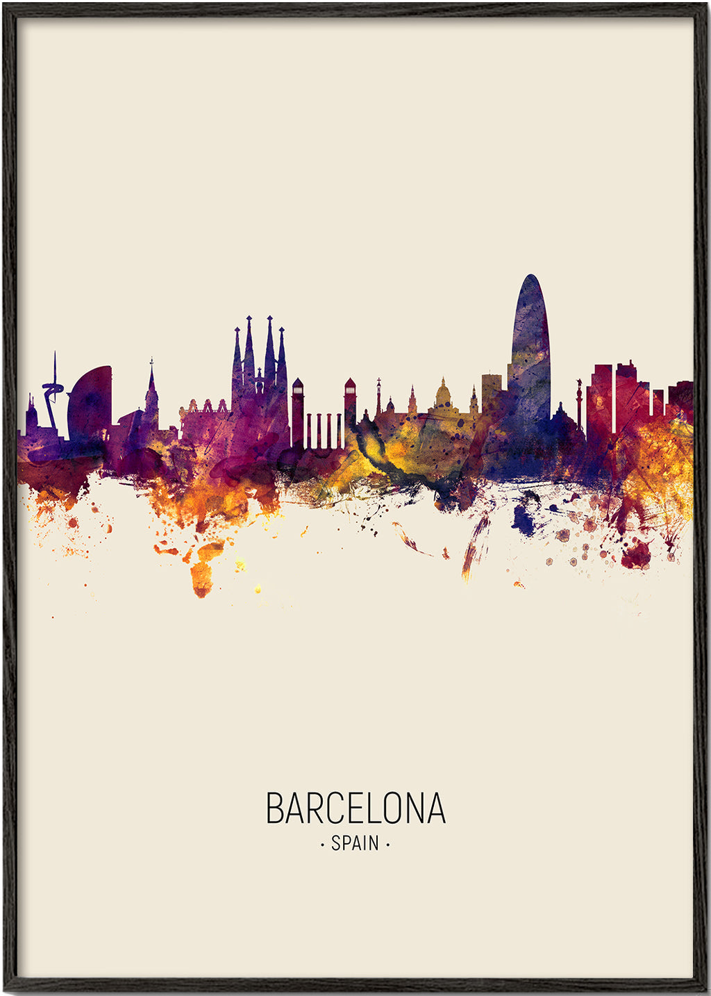 Byplakat Barcelona skyline akvarel beige
