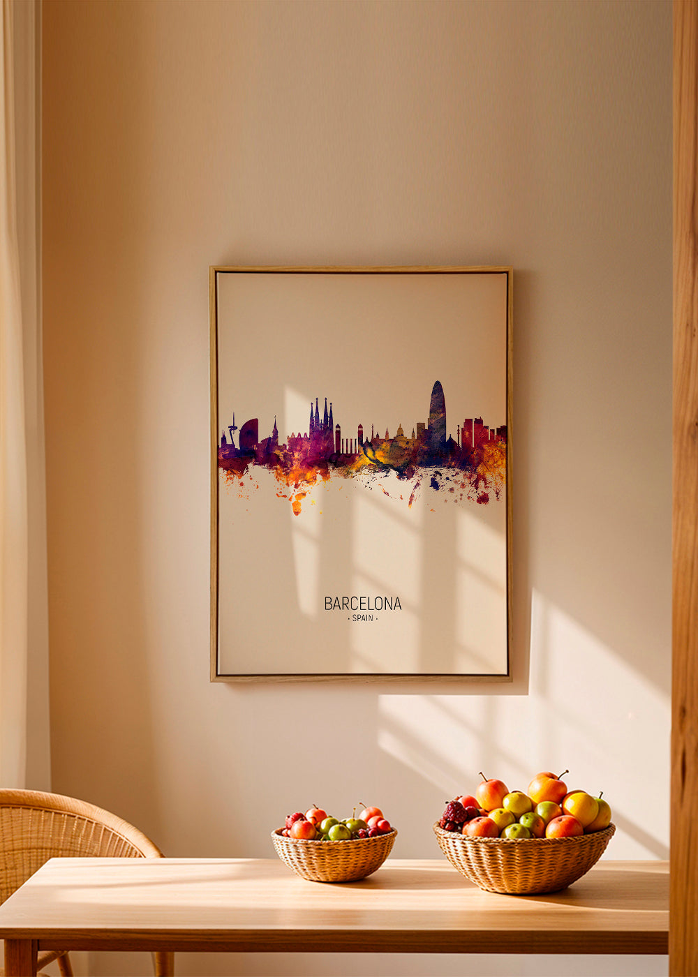 Byplakat Barcelona skyline akvarel beige