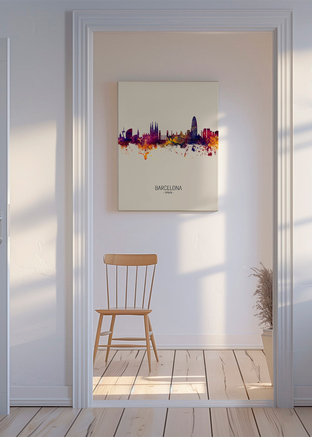 Byplakat Barcelona skyline akvarel beige