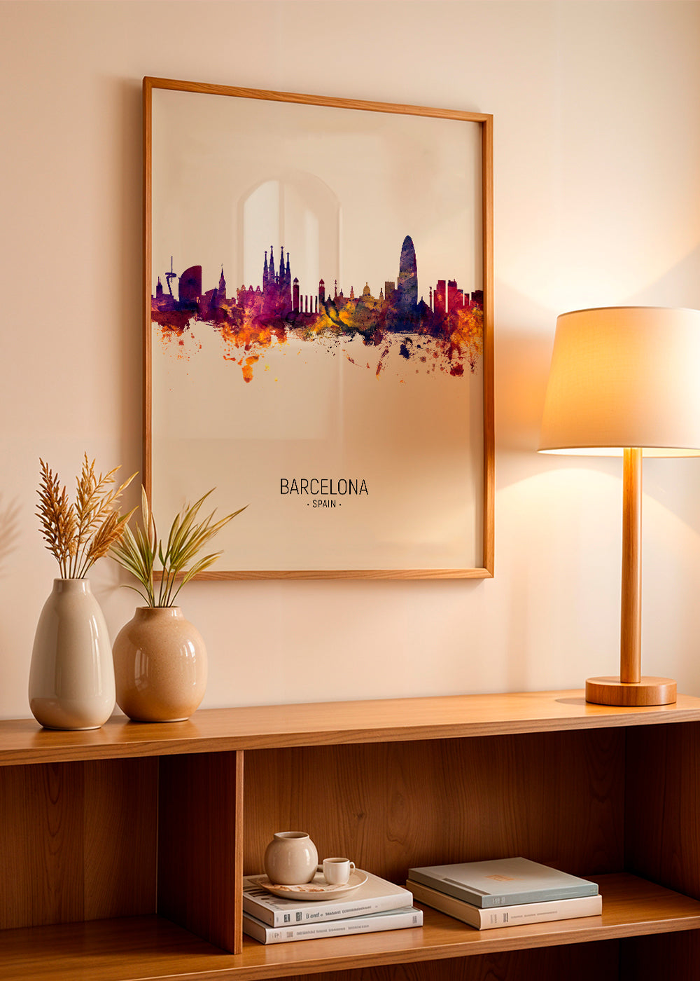 Byplakat Barcelona skyline akvarel beige