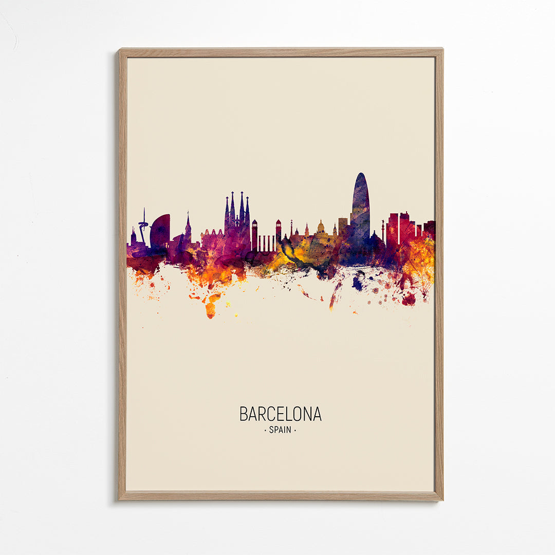 Byplakat Barcelona skyline akvarel beige
