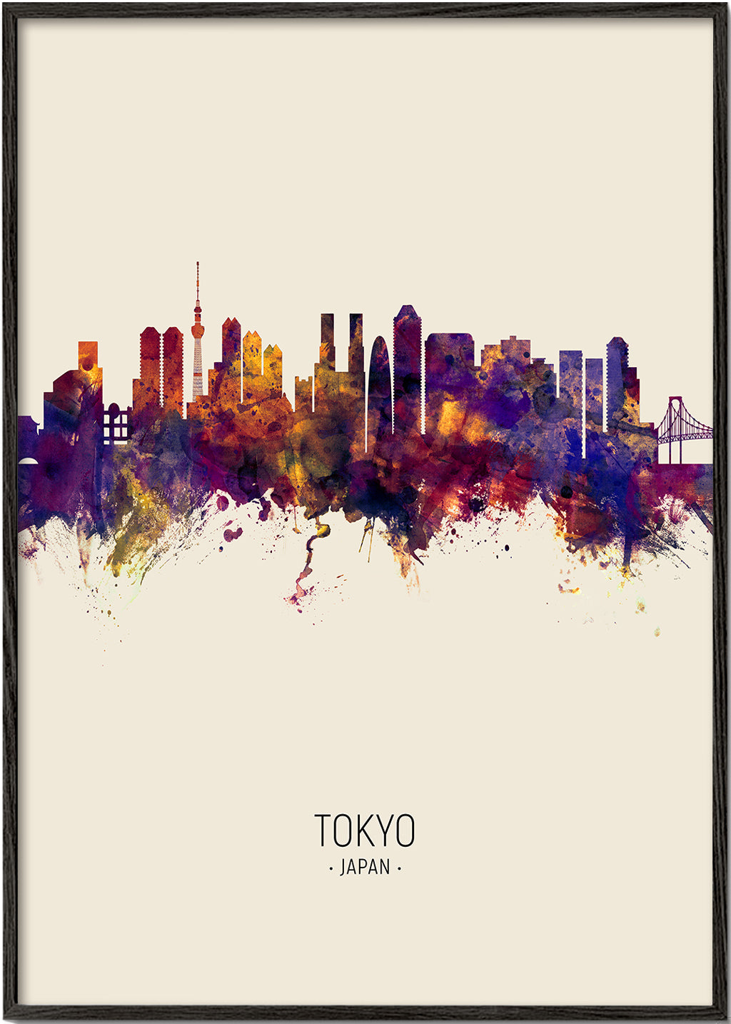 Køkkenkunst Tokyo skyline akvarel