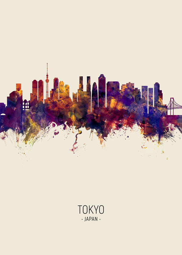 Køkkenkunst Tokyo skyline akvarel