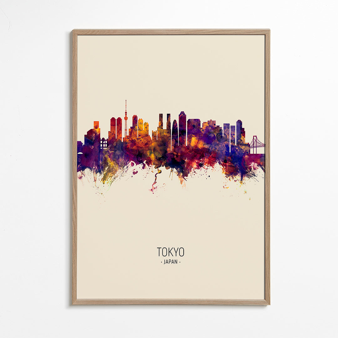 Køkkenkunst Tokyo skyline akvarel