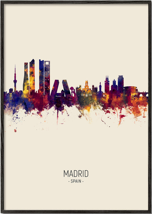 Bykunst: Madrid skyline akvarel