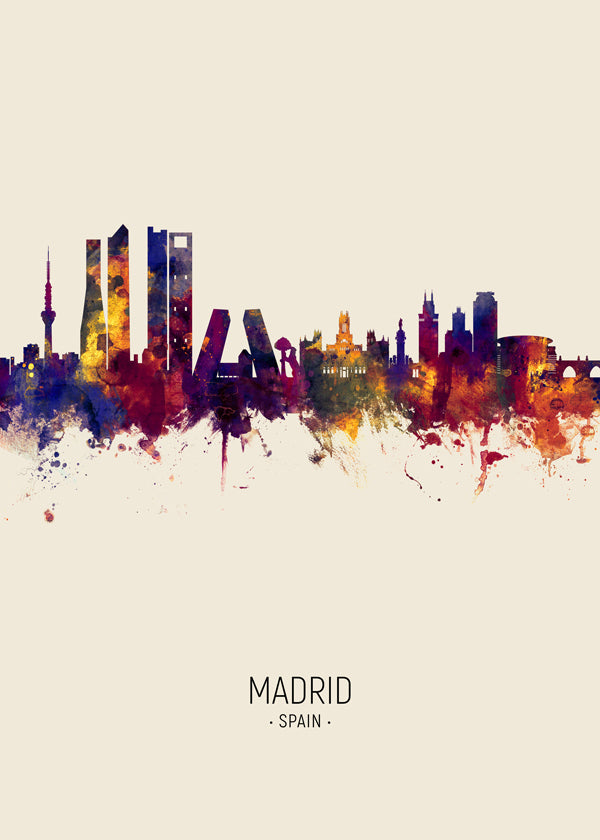 Bykunst: Madrid skyline akvarel