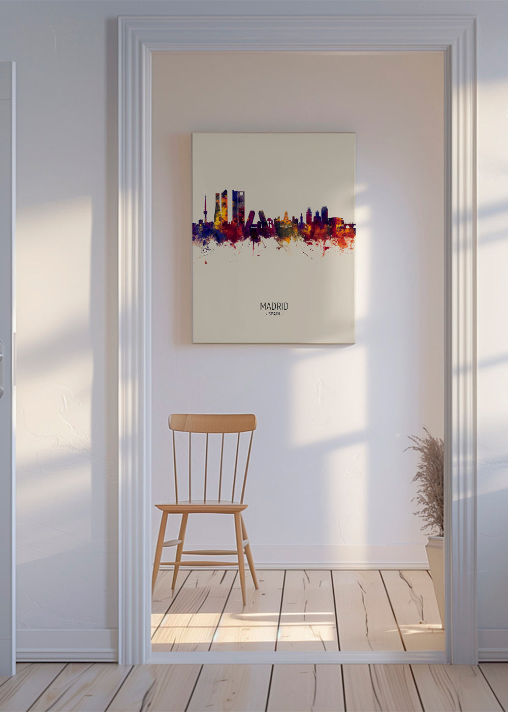 Bykunst: Madrid skyline akvarel