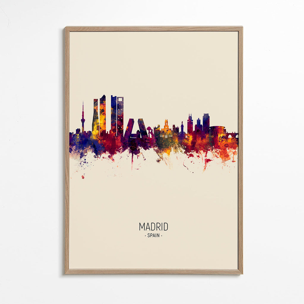 Bykunst: Madrid skyline akvarel