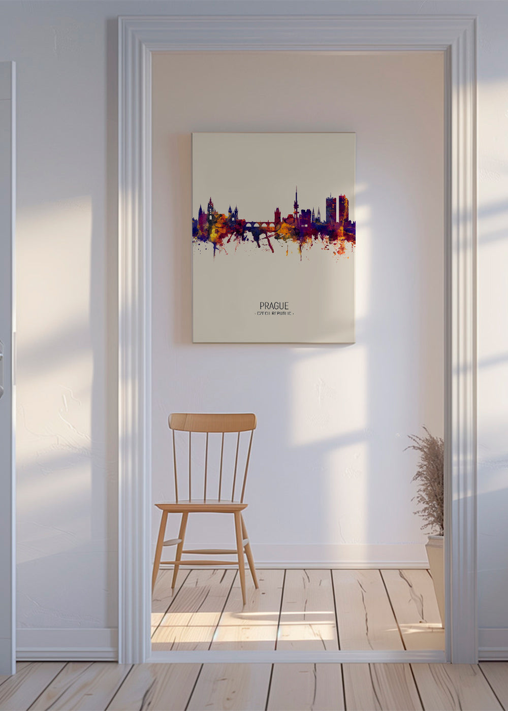 Rejseplakat: Prag skyline i akvarel