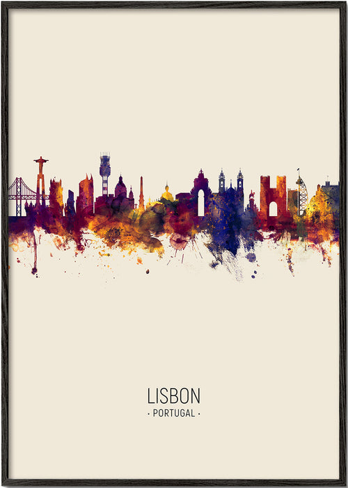 Køkkenkunst: Lissabon skyline i akvarel