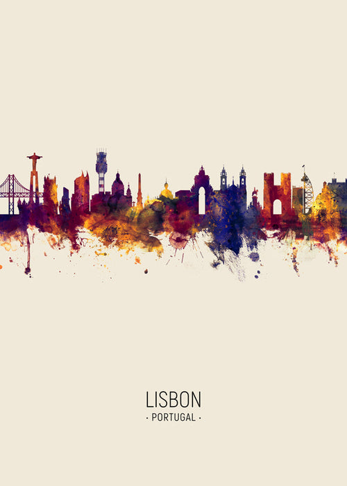 Køkkenkunst: Lissabon skyline i akvarel
