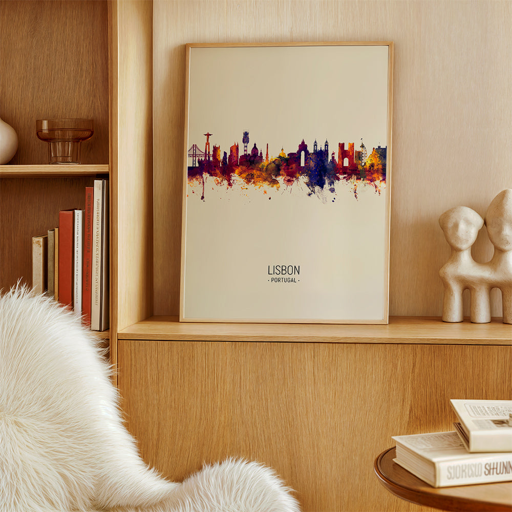 Køkkenkunst: Lissabon skyline i akvarel