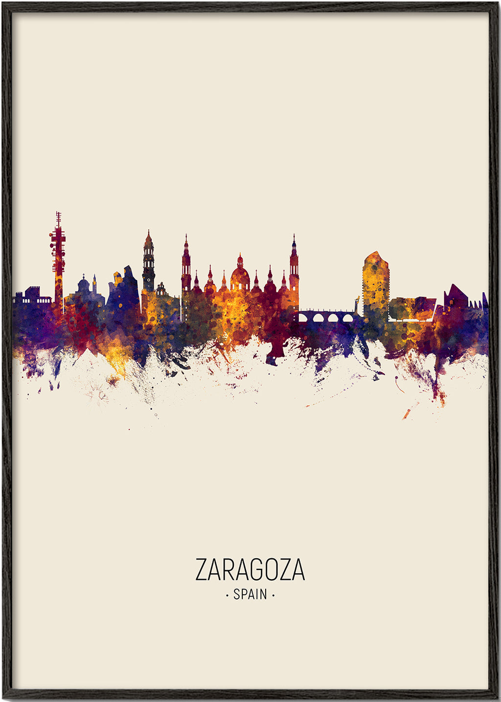 Rejseplakat Zaragoza skyline akvarel