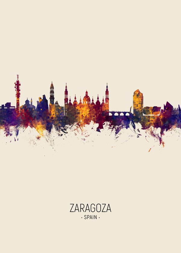 Rejseplakat Zaragoza skyline akvarel