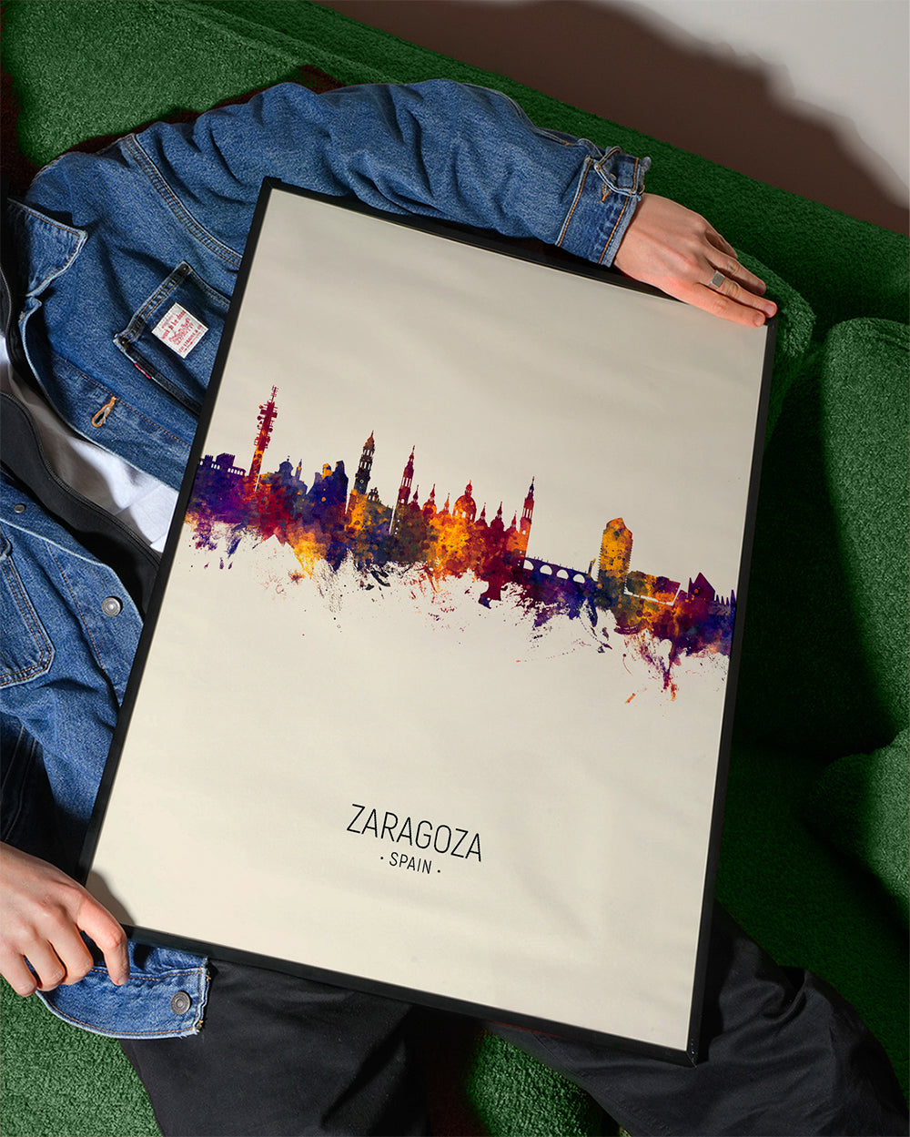 Rejseplakat Zaragoza skyline akvarel