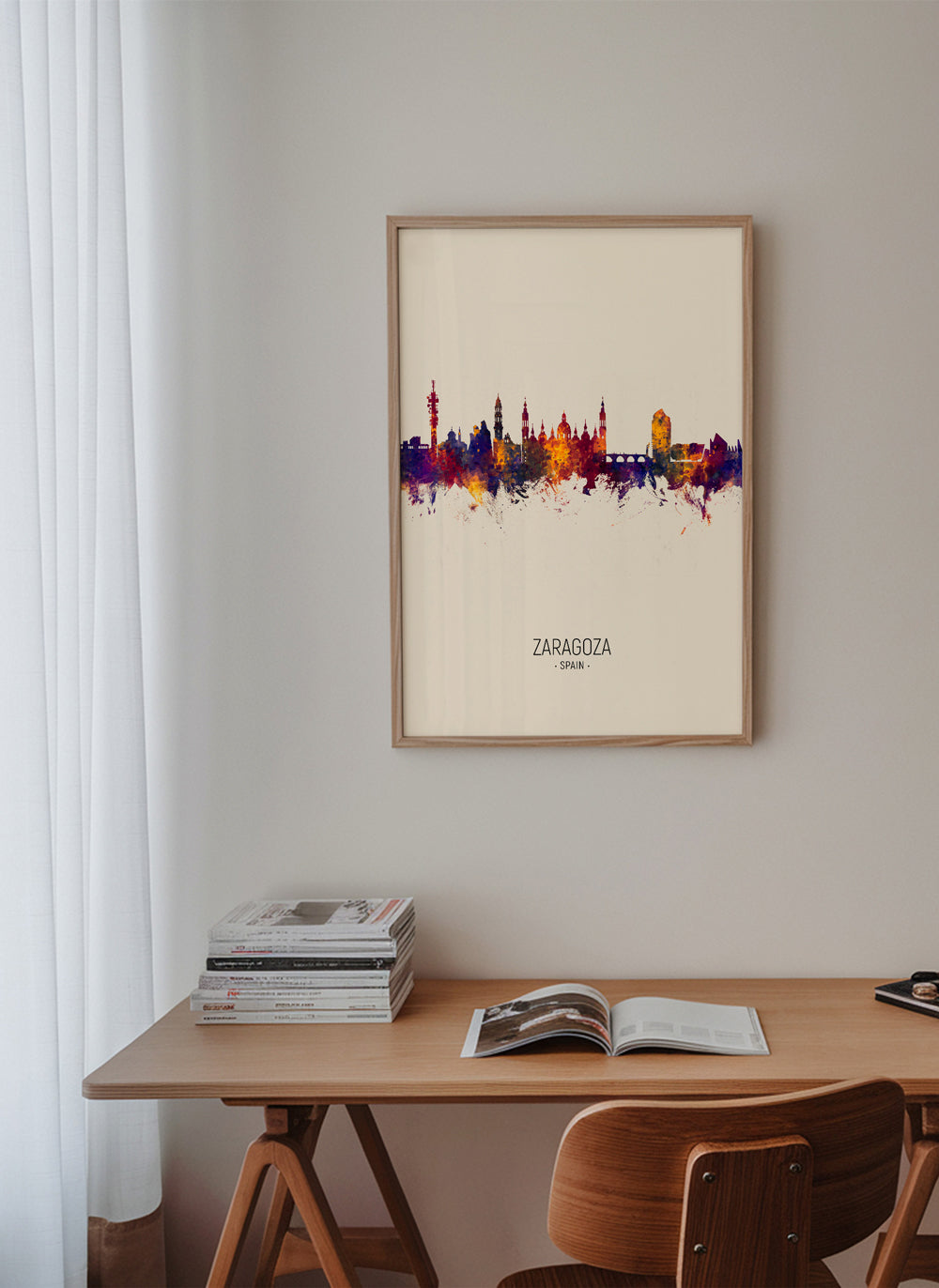 Rejseplakat Zaragoza skyline akvarel