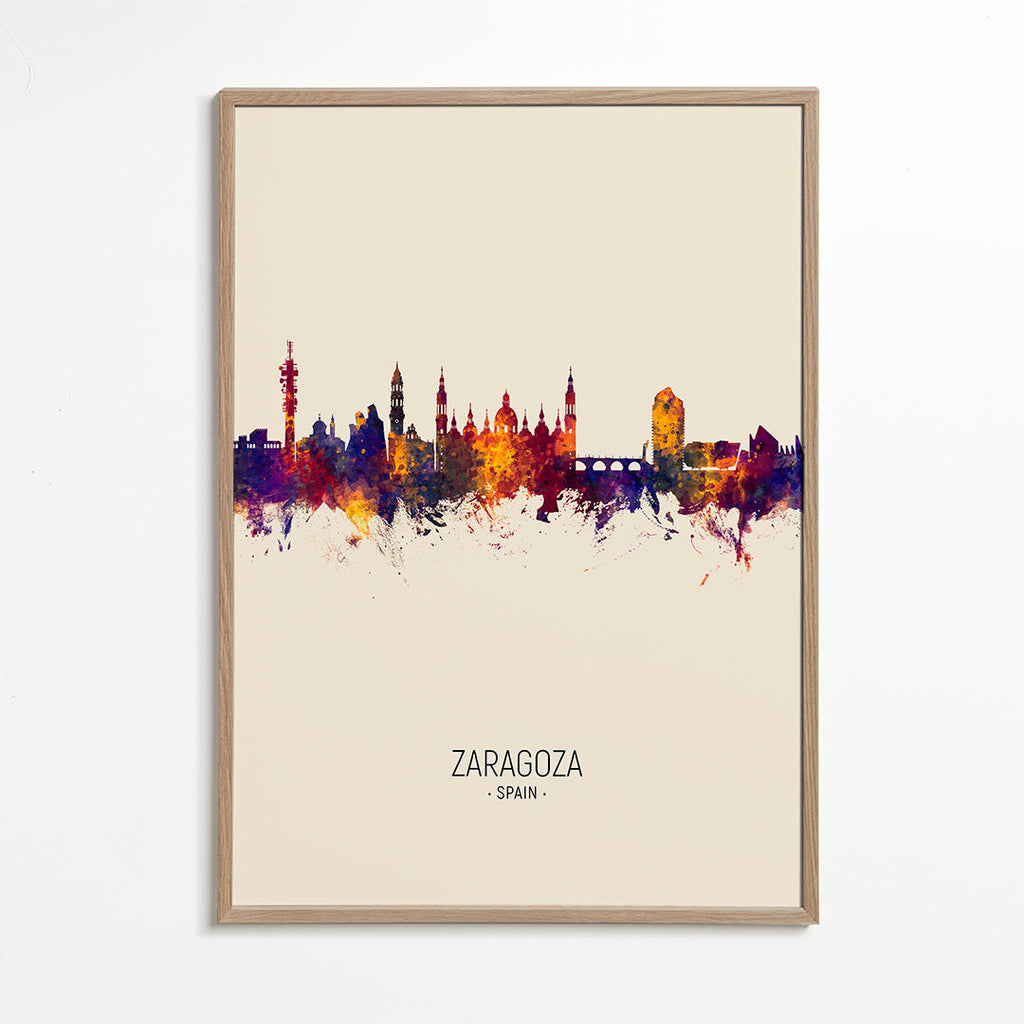 Rejseplakat Zaragoza skyline akvarel