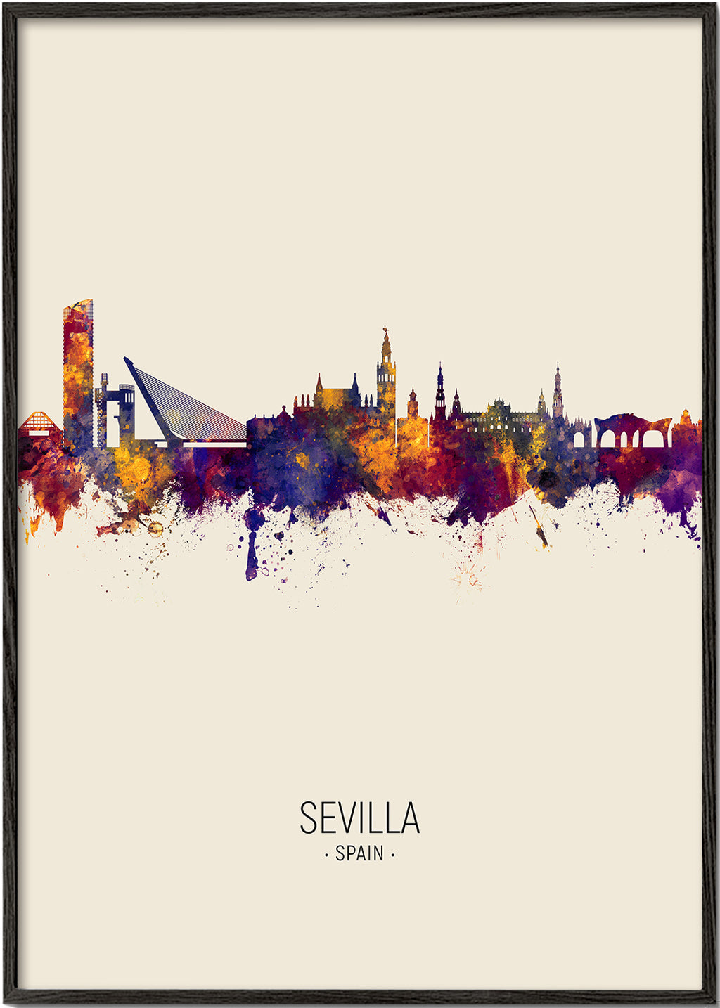 Byplakat med Sevillas skyline