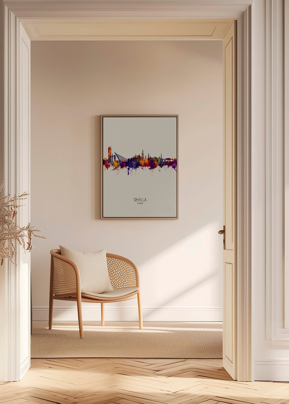 Byplakat med Sevillas skyline