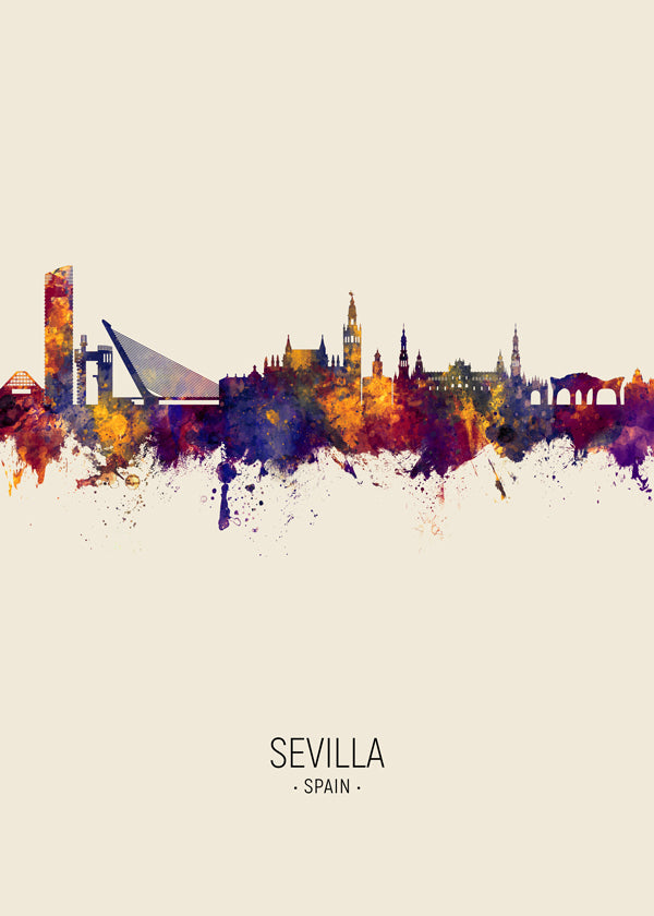 Byplakat med Sevillas skyline