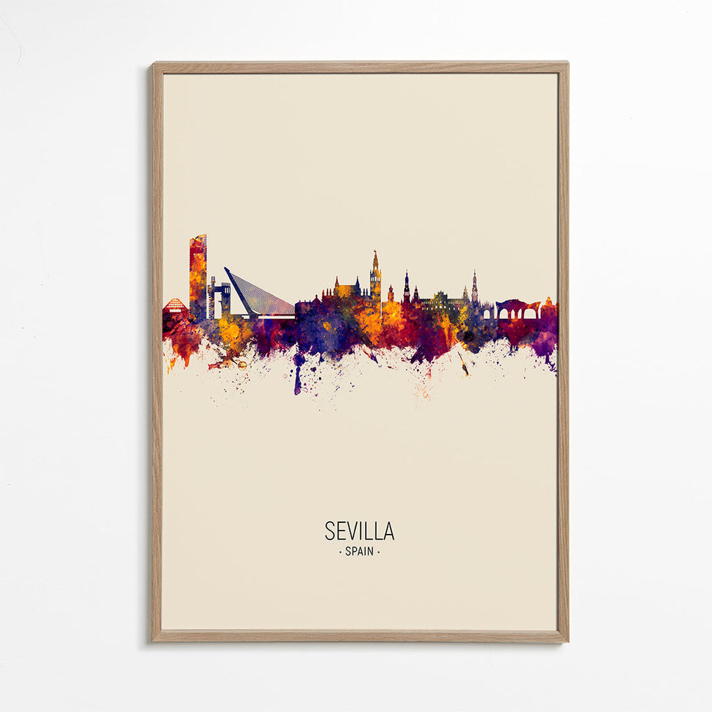 Byplakat med Sevillas skyline