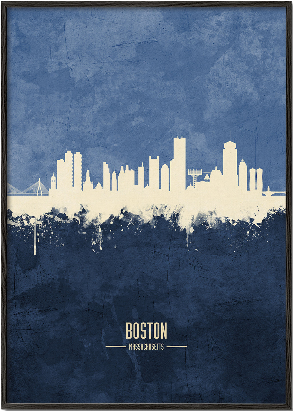 Rejseplakat Boston skyline i blå