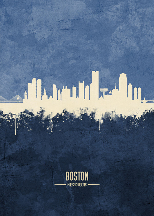 Rejseplakat Boston skyline i blå