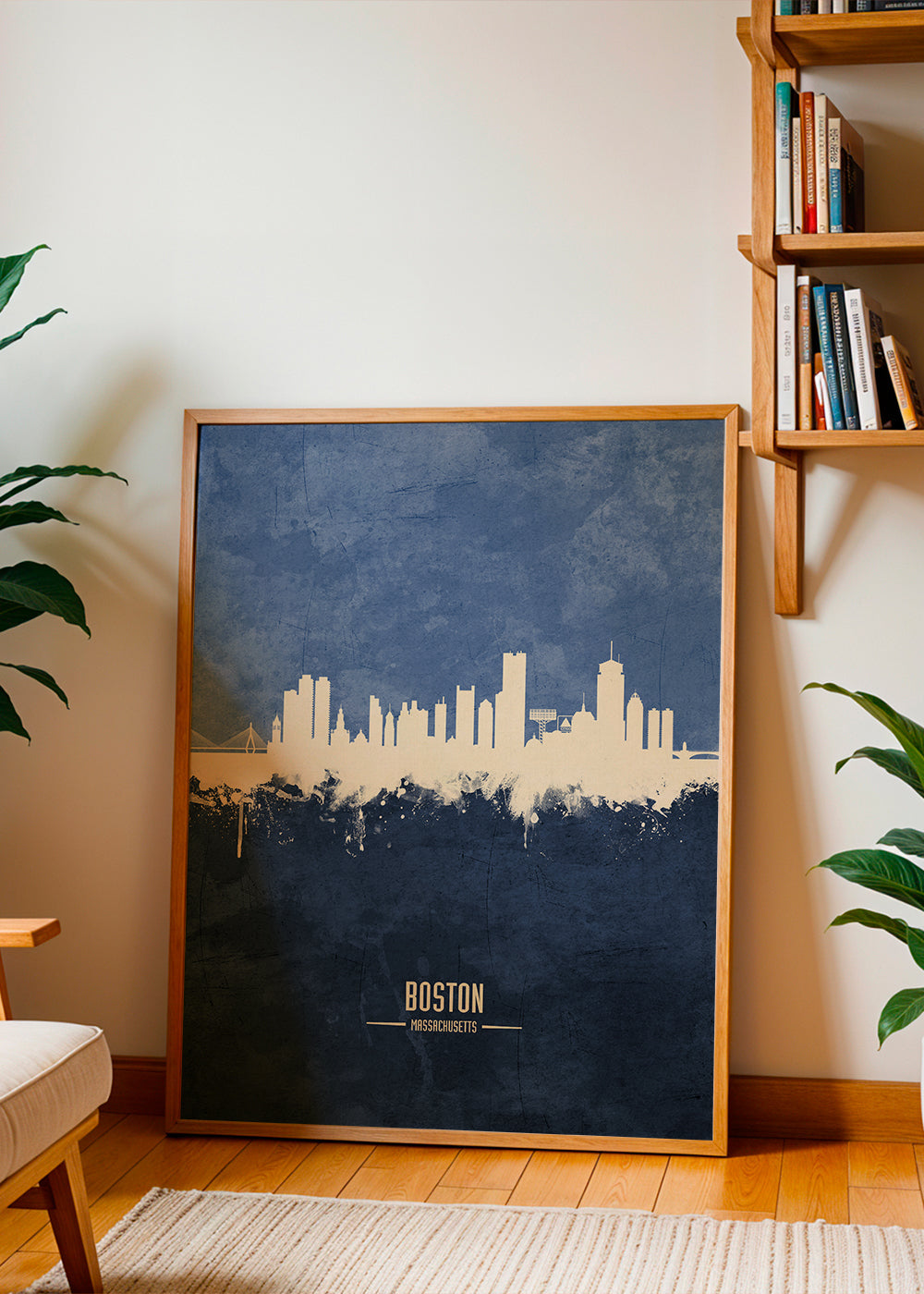 Rejseplakat Boston skyline i blå