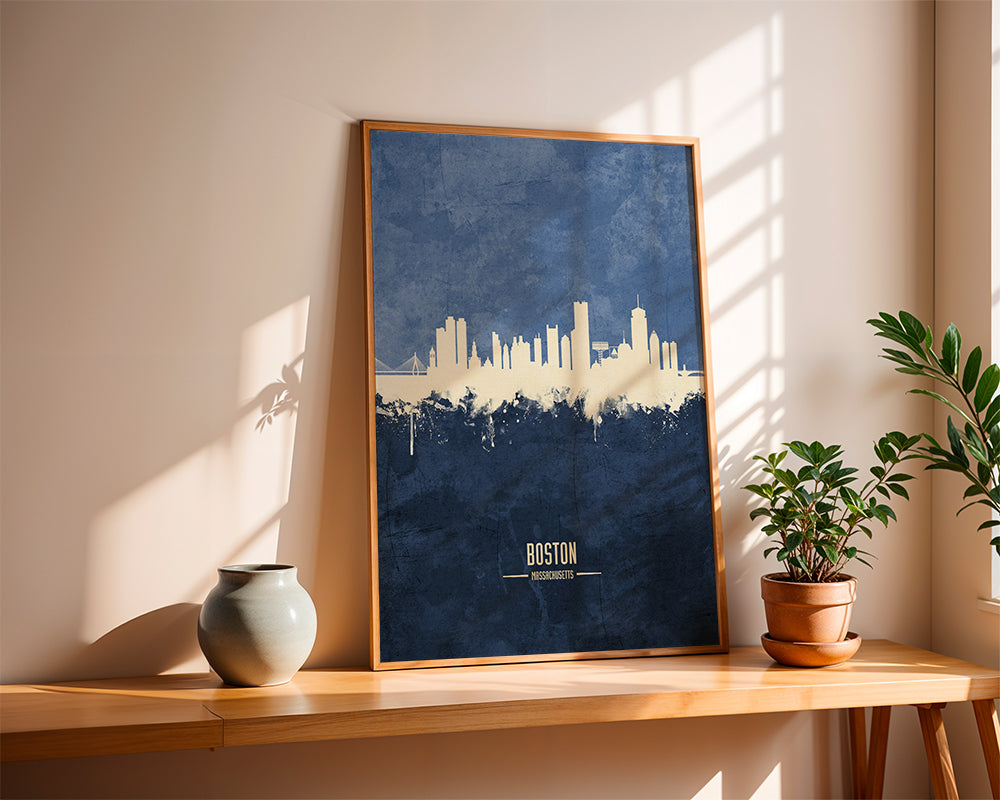 Rejseplakat Boston skyline i blå