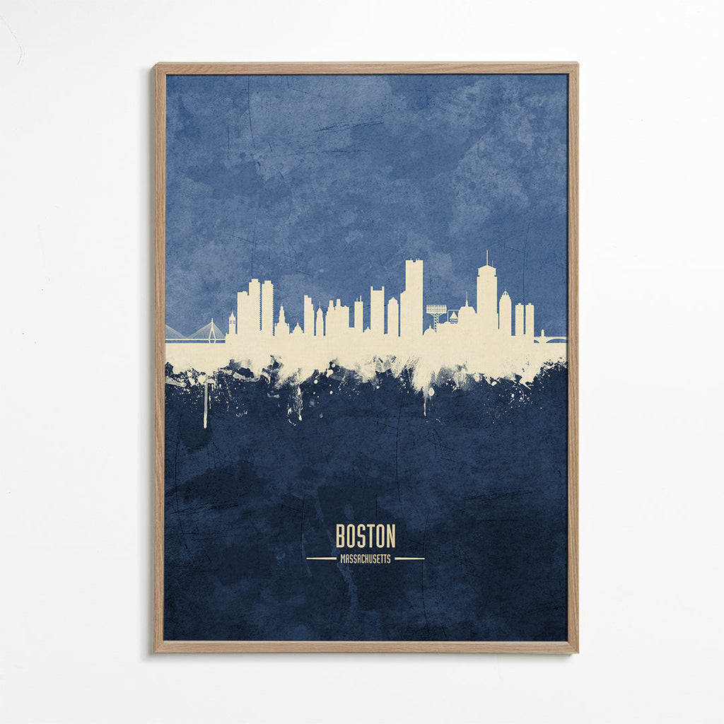 Rejseplakat Boston skyline i blå