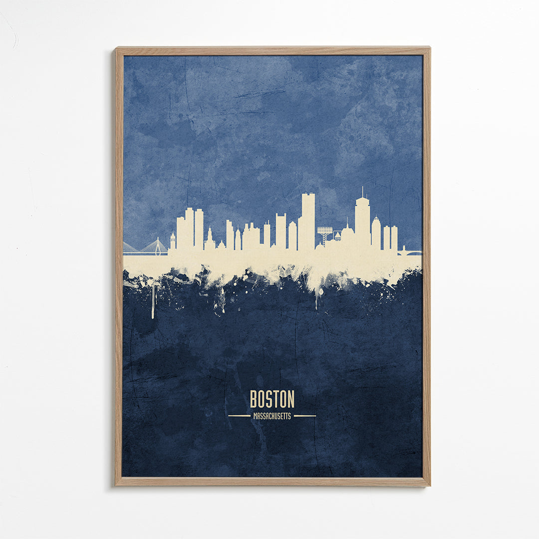 Rejseplakat Boston skyline i blå