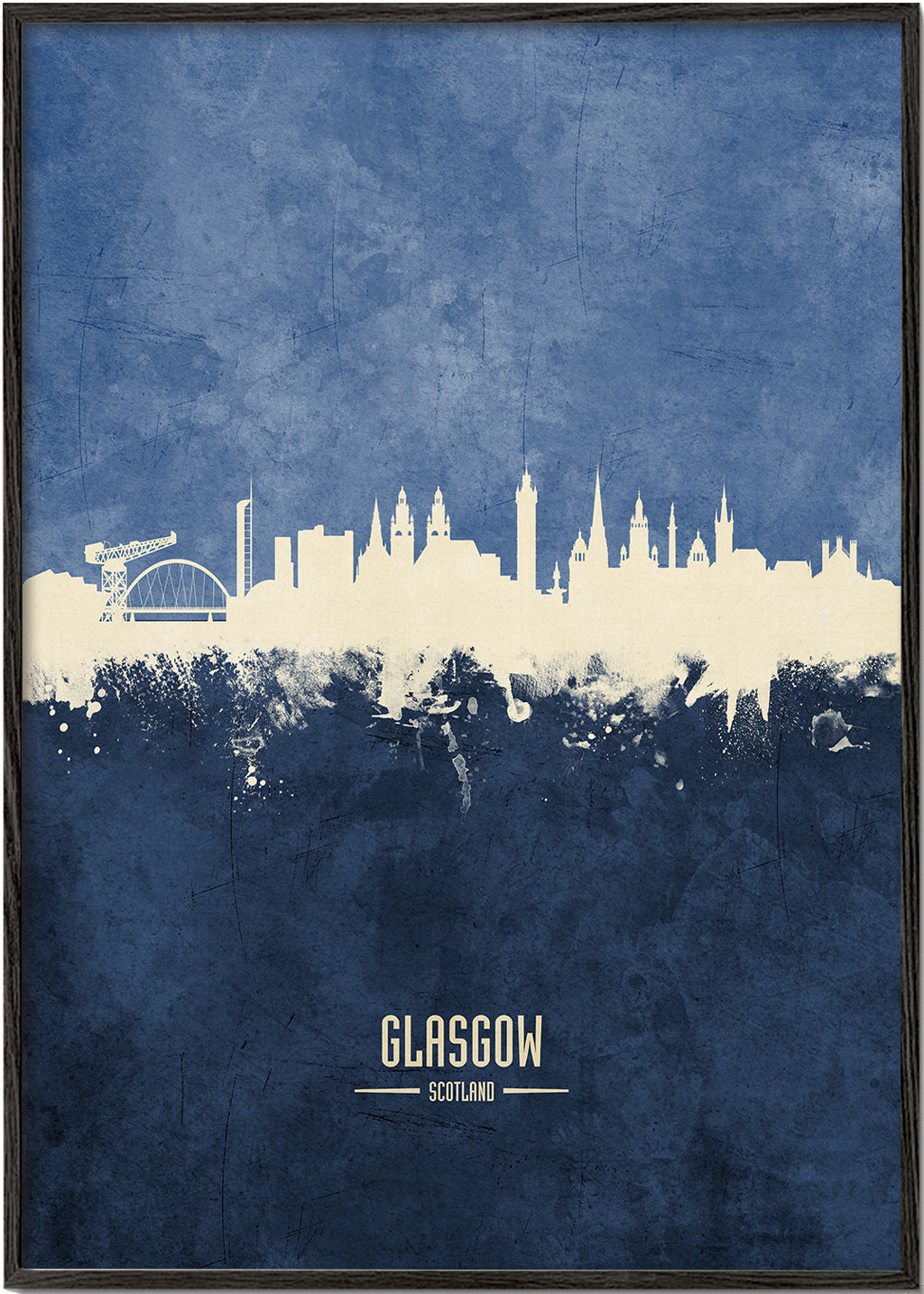Rejseplakat Glasgow skyline i blå