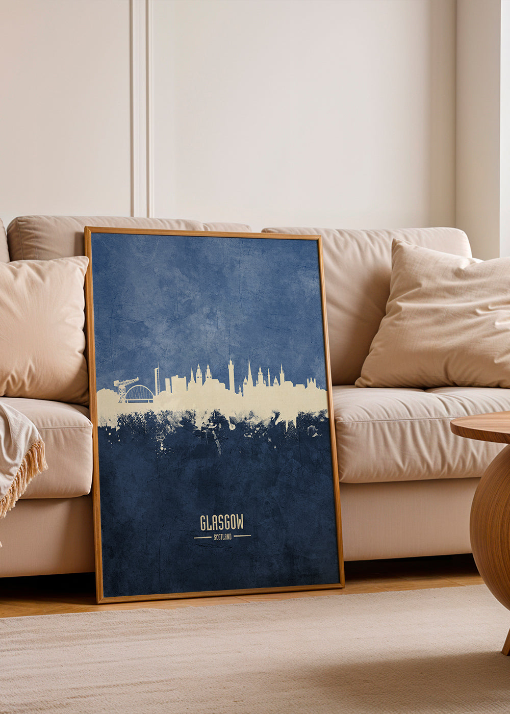 Rejseplakat Glasgow skyline i blå