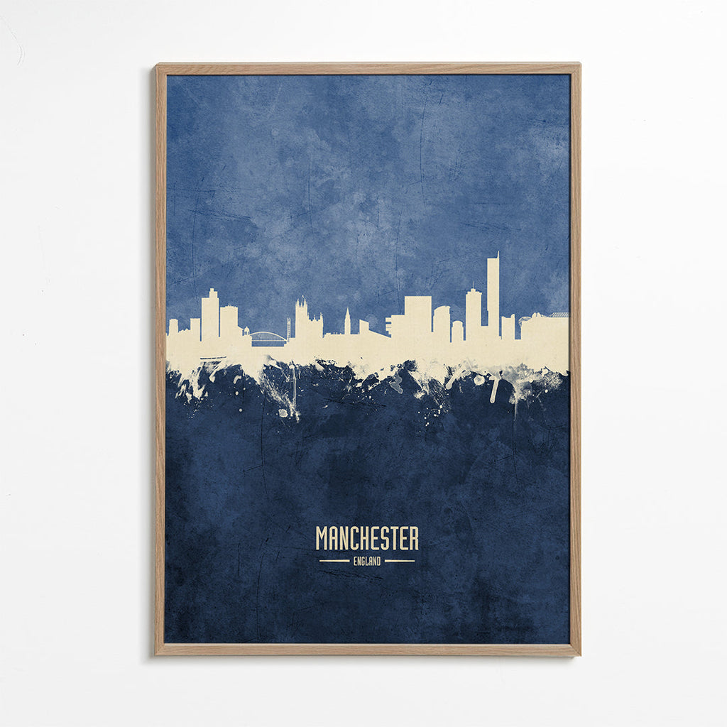Byplakat Manchester skyline blå tekstur