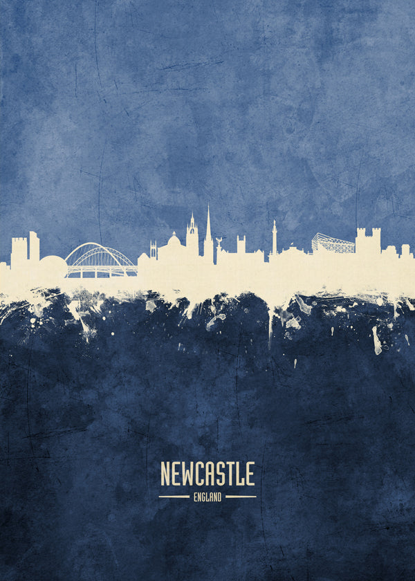 Bybillede Newcastle skyline i blå