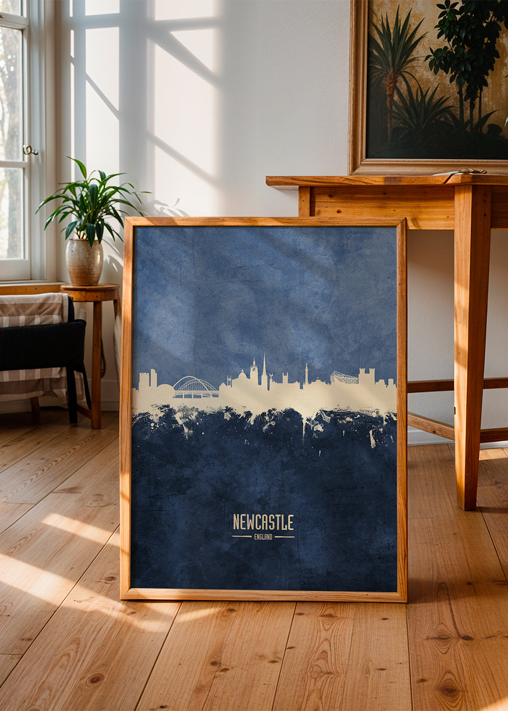 Bybillede Newcastle skyline i blå