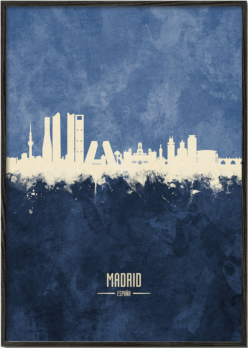 Travel poster Madrid skyline blå tekstur