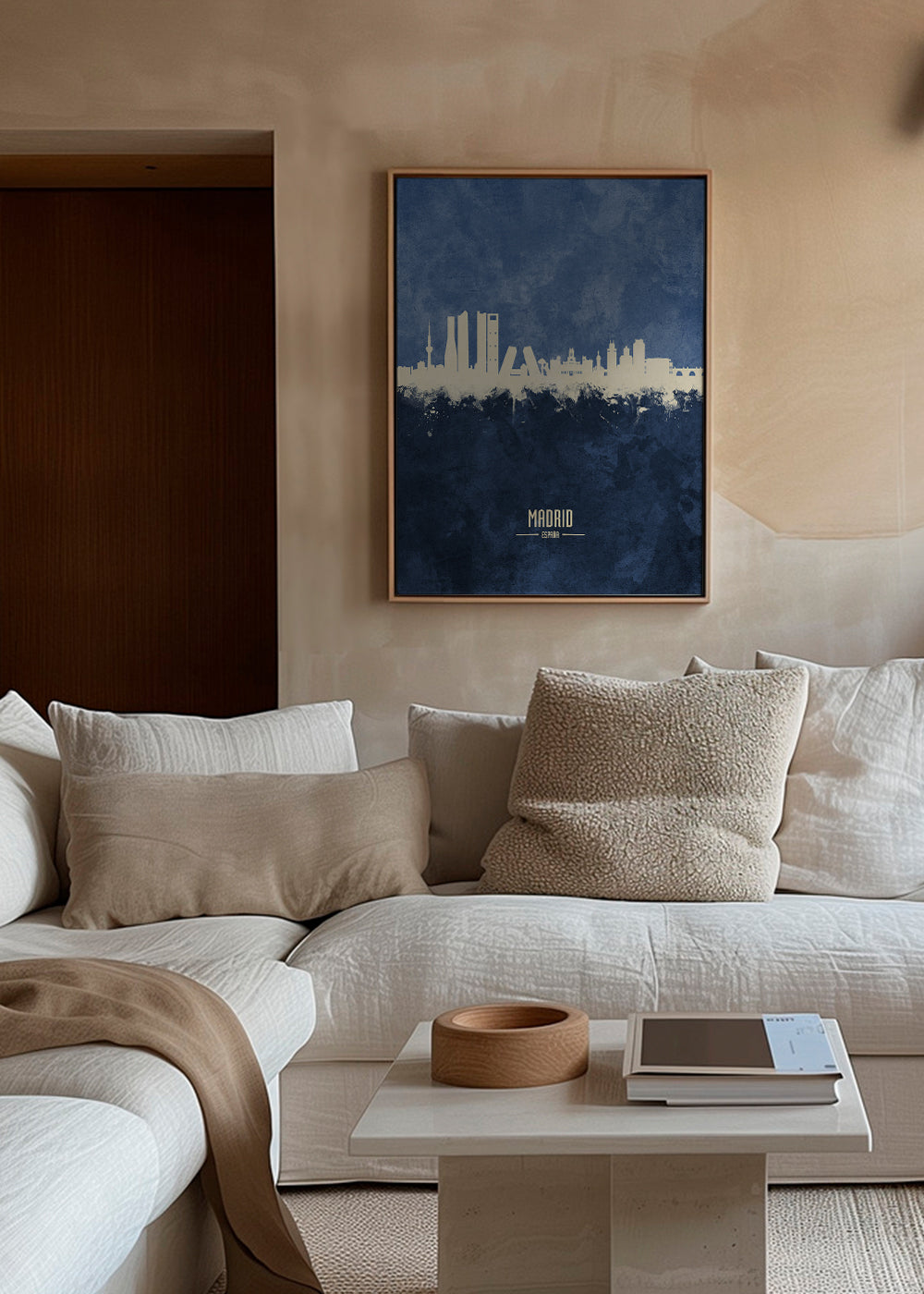 Travel poster Madrid skyline blå tekstur