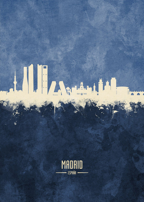 Travel poster Madrid skyline blå tekstur