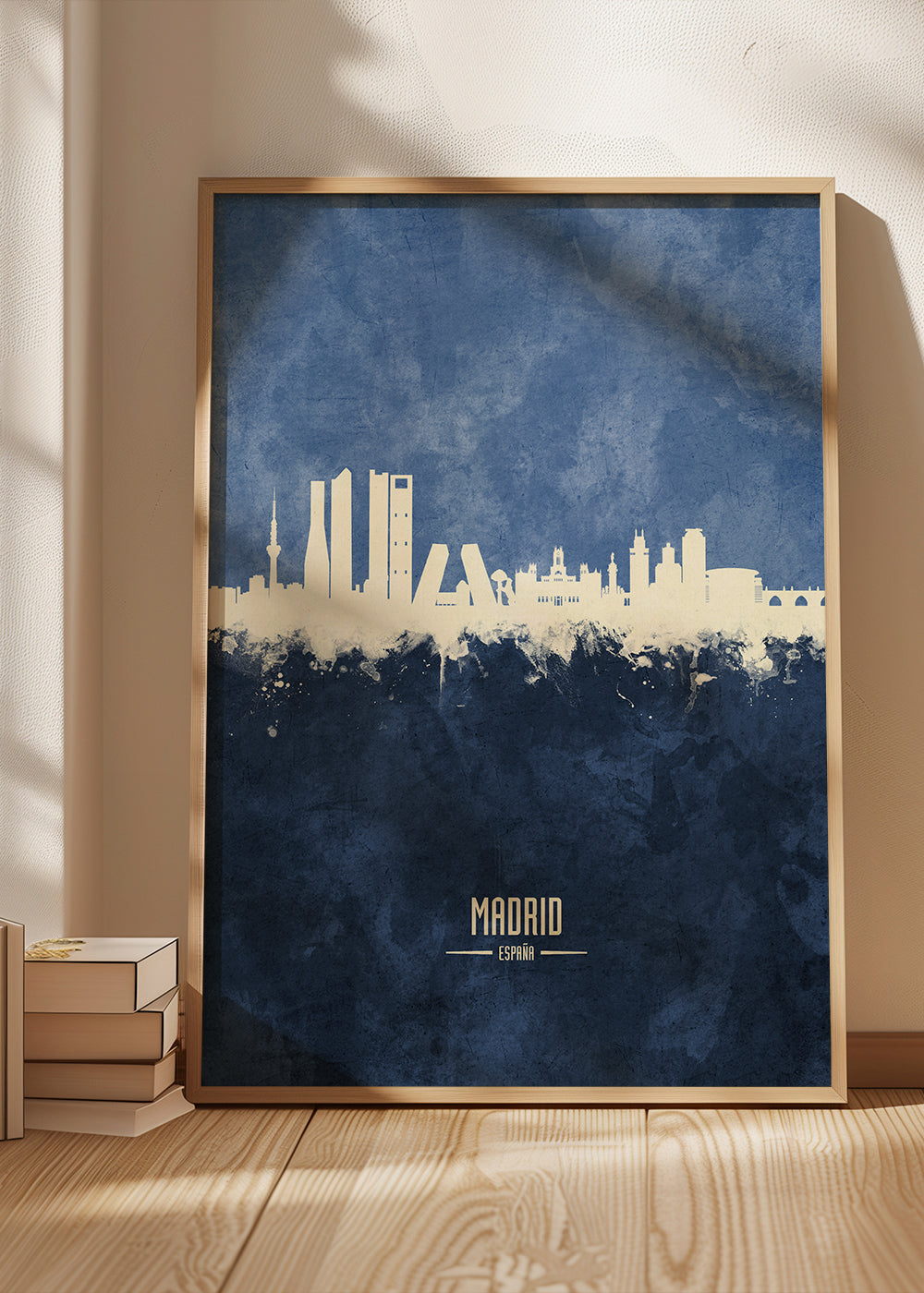 Travel poster Madrid skyline blå tekstur