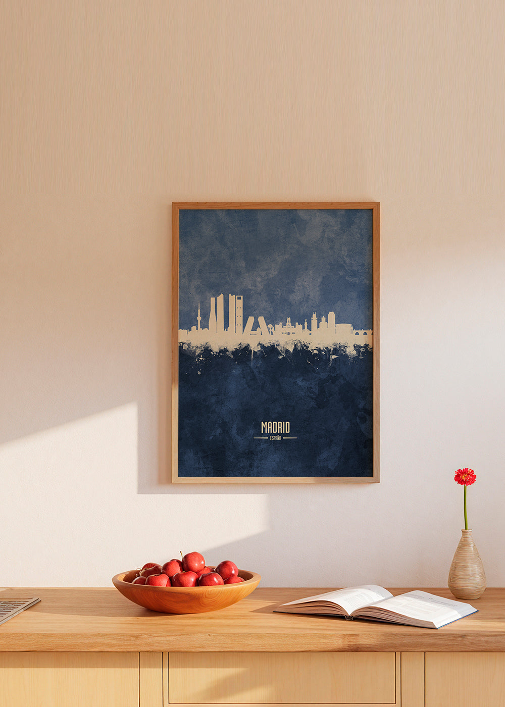 Travel poster Madrid skyline blå tekstur