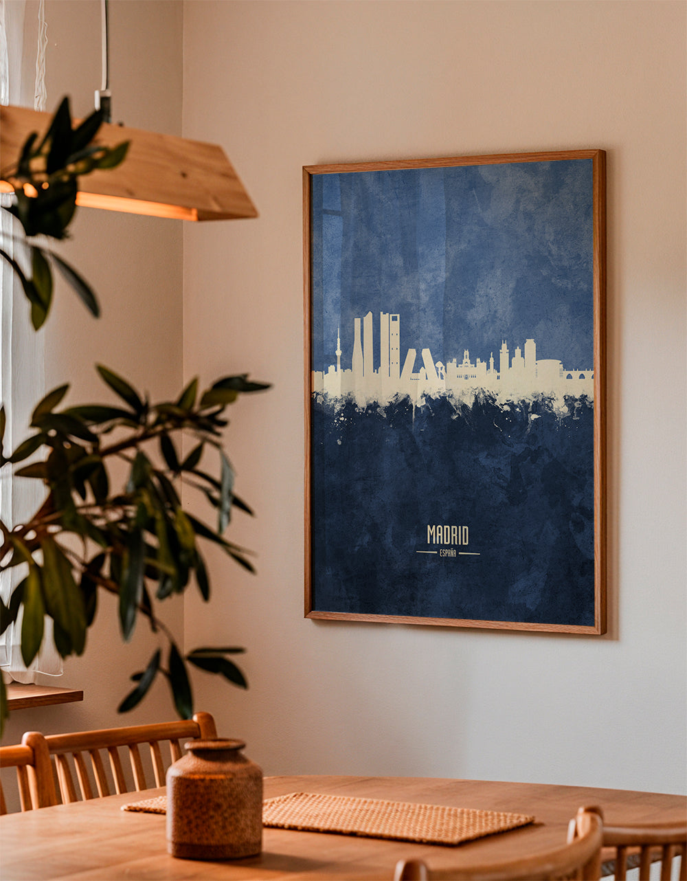 Travel poster Madrid skyline blå tekstur